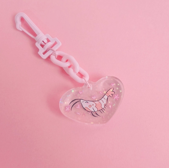 Cute Shrimp Heart Keychain Kawaii Neocaridina Shrimp Acrylic Keychain Sparkling - Picture 3 of 9